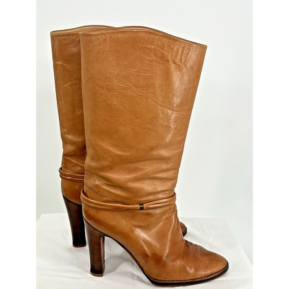 Vintage Joan & David Couture Size 10 N Tan High Heel Italian Leather Boots
